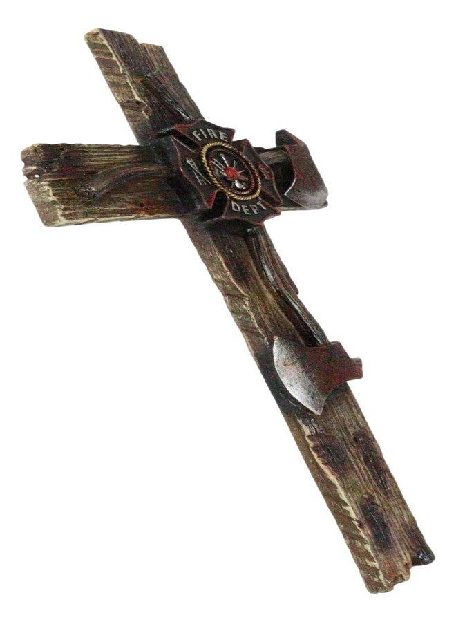 Ebros Gift 12" H Rustic Western Fire Department Maltese Emblem Badge and 2 Fireman Axes Faux Wood Planks Wall Cross Decor Plaque Crucifix Inspirational Christian Themed Accent Decorative Crosses - Image 4
