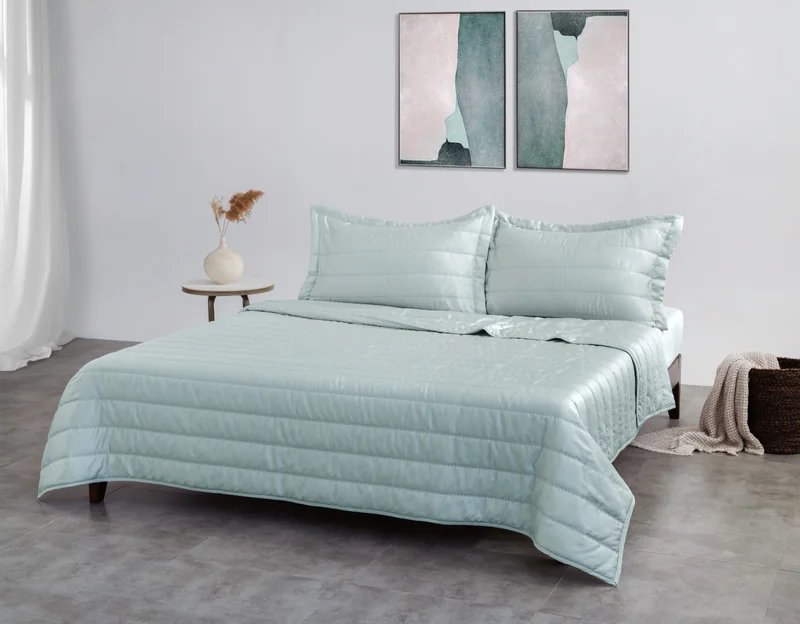 DWELL Dwell-100% Tencel Embroidered Bed Spread Set-Bedspread 260 x 240 CM Pillow case 50 x 80 CM-Green