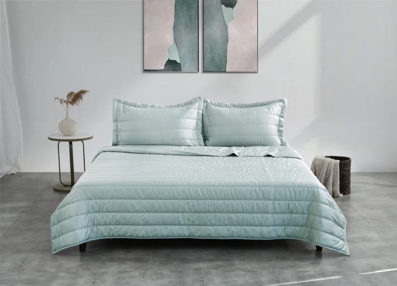 DWELL Dwell-100% Tencel Embroidered Bed Spread Set-Bedspread 260 x 240 CM Pillow case 50 x 80 CM-Green