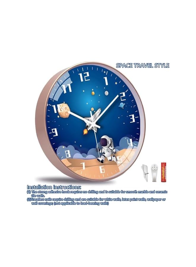 The Bros Large 3D Creative Silent Wall Clock, Non Ticking Round Decor Art Dial for Living Room Study Bedroom Kids Room School Entryway Office Home Light Luxury Decoration (Φ12" Space Travel) - Image 3
