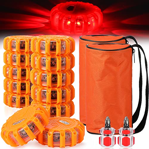 Tallew 12 Pack LED Road Emergency Roadside Lights Flashing Safety Warning Kit Beacon Magnet Hook Vehicle Boat Truck Disc Magnetic Flash Cars Security Driveway Automotive Strobe - Image 1