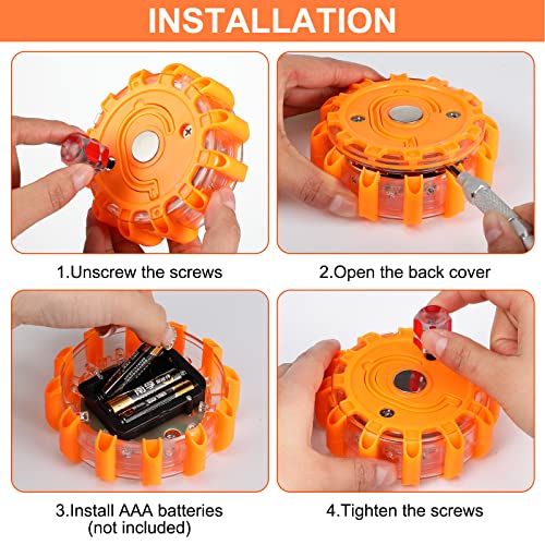 Tallew 12 Pack LED Road Emergency Roadside Lights Flashing Safety Warning Kit Beacon Magnet Hook Vehicle Boat Truck Disc Magnetic Flash Cars Security Driveway Automotive Strobe - Image 4