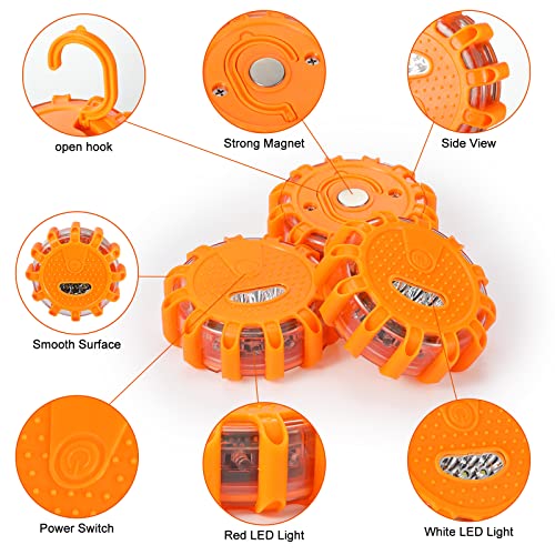 Tallew 12 Pack LED Road Emergency Roadside Lights Flashing Safety Warning Kit Beacon Magnet Hook Vehicle Boat Truck Disc Magnetic Flash Cars Security Driveway Automotive Strobe - Image 3