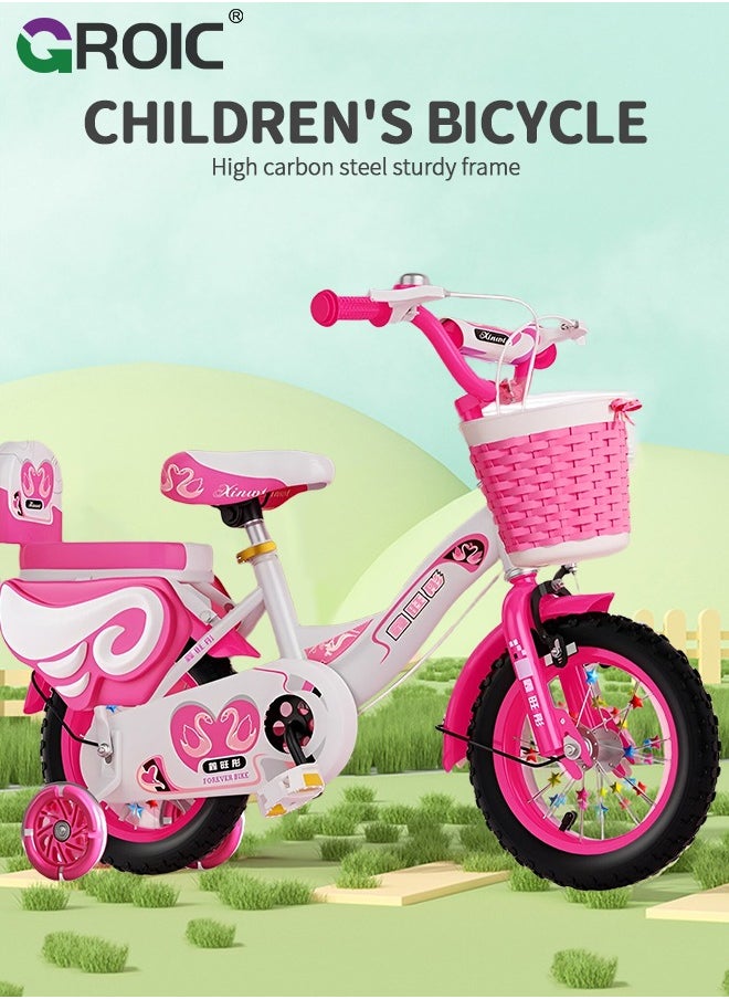 GROIC Girls Bike for Toddlers and Kids,12 Inch Kids Bike with Training Wheels & Basket,Girl Bicycle with Handbrake & Kickstand  - Image 2