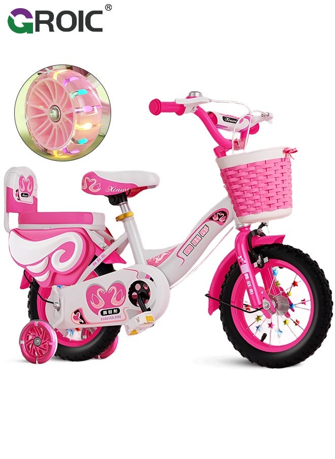 GROIC Girls Bike for Toddlers and Kids,12 Inch Kids Bike with Training Wheels & Basket,Girl Bicycle with Handbrake & Kickstand  - Image 1