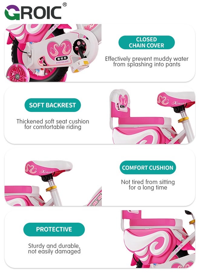 GROIC Girls Bike for Toddlers and Kids,12 Inch Kids Bike with Training Wheels & Basket,Girl Bicycle with Handbrake & Kickstand  - Image 3
