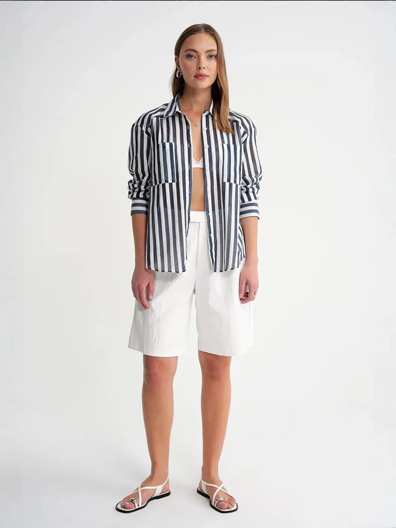 MixRay Mixray Striped Poplin Shirt with Pocket