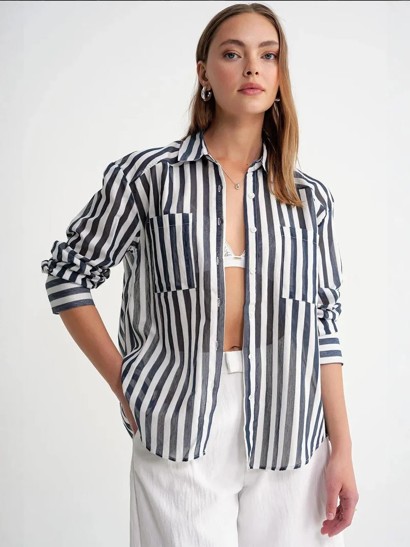MixRay Mixray Striped Poplin Shirt with Pocket