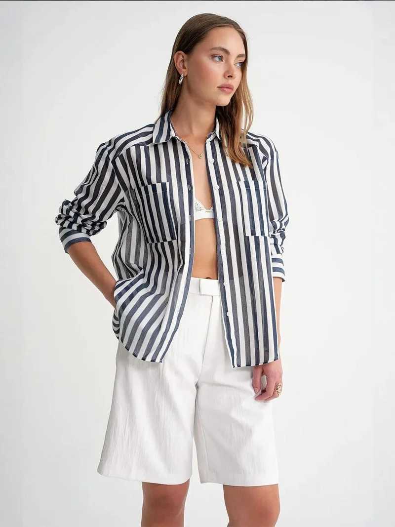MixRay Mixray Striped Poplin Shirt with Pocket