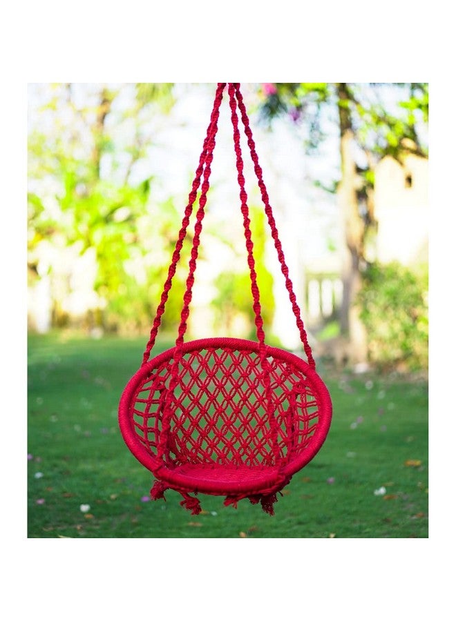 Patiofy Round Cotton Home Swing for Adults & Kids || Hammock Hanging Swing Chair for Balcony, Indoor & Outdoor || Capacity Upto 120 Kgs || includes Free Hanging Accessories || Handmade Home Jhula-Red - Image 4