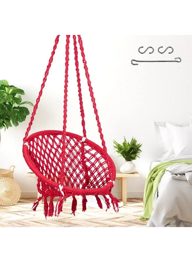 Patiofy Round Cotton Home Swing for Adults & Kids || Hammock Hanging Swing Chair for Balcony, Indoor & Outdoor || Capacity Upto 120 Kgs || includes Free Hanging Accessories || Handmade Home Jhula-Red - Image 1