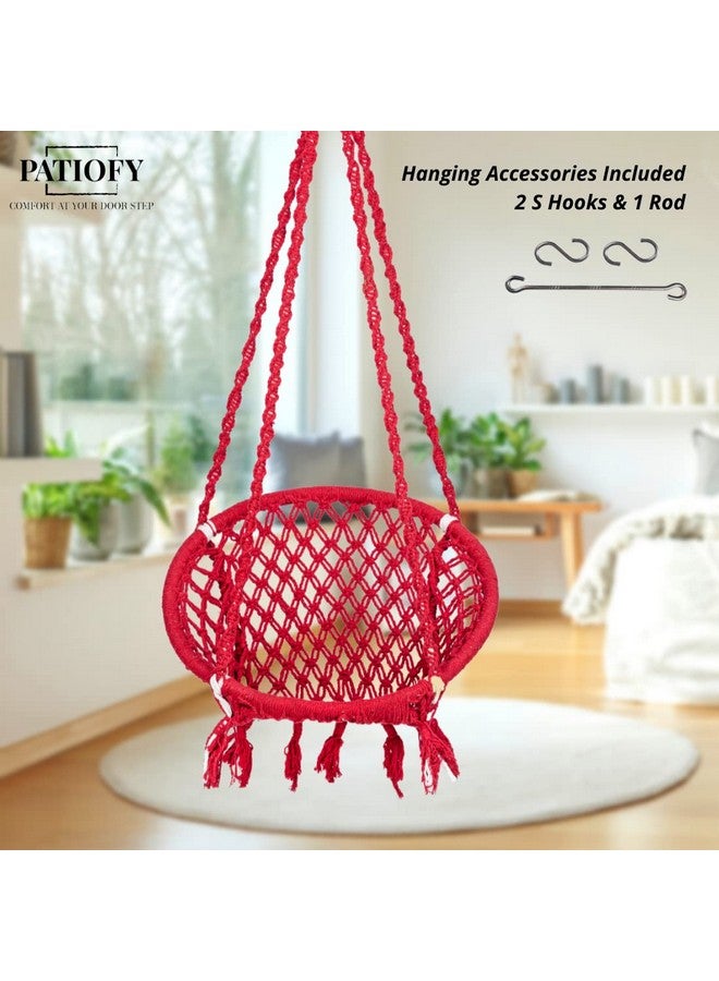 Patiofy Round Cotton Home Swing for Adults & Kids || Hammock Hanging Swing Chair for Balcony, Indoor & Outdoor || Capacity Upto 120 Kgs || includes Free Hanging Accessories || Handmade Home Jhula-Red - Image 2