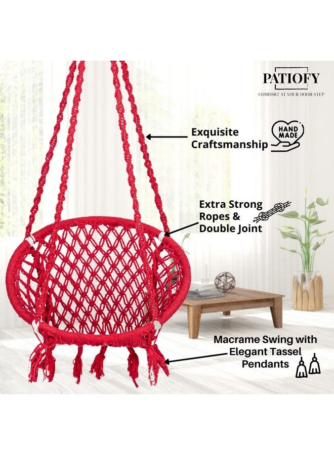 Patiofy Round Cotton Home Swing for Adults & Kids || Hammock Hanging Swing Chair for Balcony, Indoor & Outdoor || Capacity Upto 120 Kgs || includes Free Hanging Accessories || Handmade Home Jhula-Red - Image 5