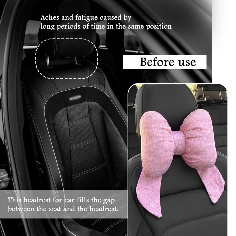 Figpade Cute Bow Car Headrest Pillow,Comfortable & Breathable Car Neck Pillows for Relief Neck Fatigue,Universal Head Rest Pillow for Cars Decoration as Birthday Gifts for Women,Girl (Pink) - Image 5
