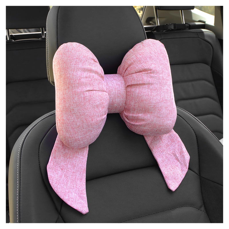 Figpade Cute Bow Car Headrest Pillow,Comfortable & Breathable Car Neck Pillows for Relief Neck Fatigue,Universal Head Rest Pillow for Cars Decoration as Birthday Gifts for Women,Girl (Pink) - Image 1