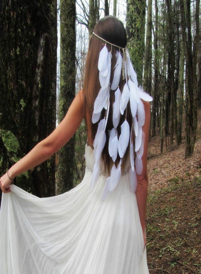 WLBON Feather Headband White Hippie Indian Boho Hair Bands Tassel Bohemian Halloween Hair Hoop Women Crown Hairband Party Decoration Headdress Cosplay Costume Headwear Headpiece Christmas Hair Accessories - Image 3