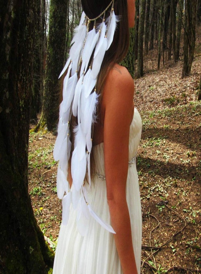 WLBON Feather Headband White Hippie Indian Boho Hair Bands Tassel Bohemian Halloween Hair Hoop Women Crown Hairband Party Decoration Headdress Cosplay Costume Headwear Headpiece Christmas Hair Accessories - Image 5