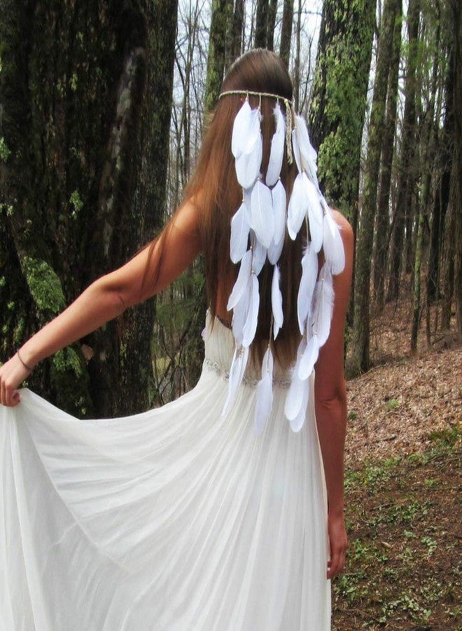 WLBON Feather Headband White Hippie Indian Boho Hair Bands Tassel Bohemian Halloween Hair Hoop Women Crown Hairband Party Decoration Headdress Cosplay Costume Headwear Headpiece Christmas Hair Accessories - Image 4