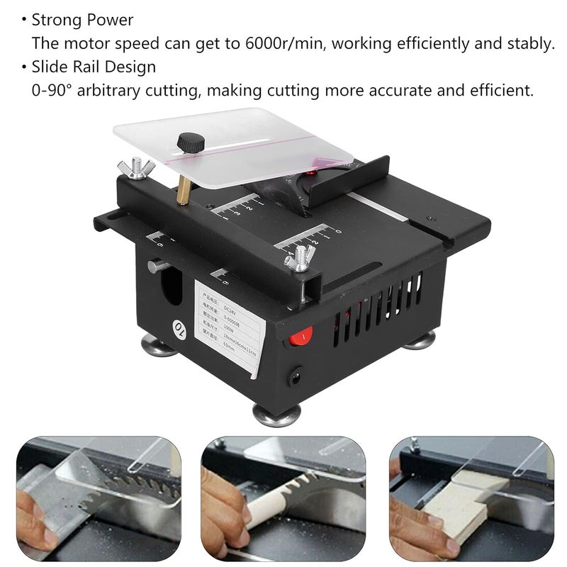 Mini Table Saw 100W Adjustable 7 Speed Slide Rail Woodworking Machine US Plug - Image 4