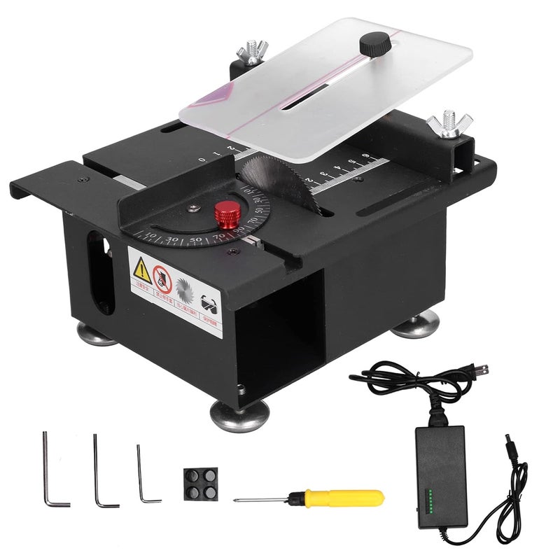 Mini Table Saw 100W Adjustable 7 Speed Slide Rail Woodworking Machine US Plug - Image 1