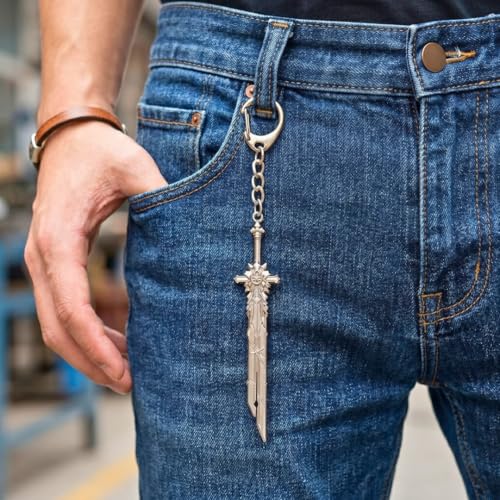 THE MEN THING Alloy Steel Final Fantasy Weapon - Genshin Impact Anime Keychain | Game Xiao Cosplay Alloy Weapon Keychain For Men & Boy,Silver - Image 2