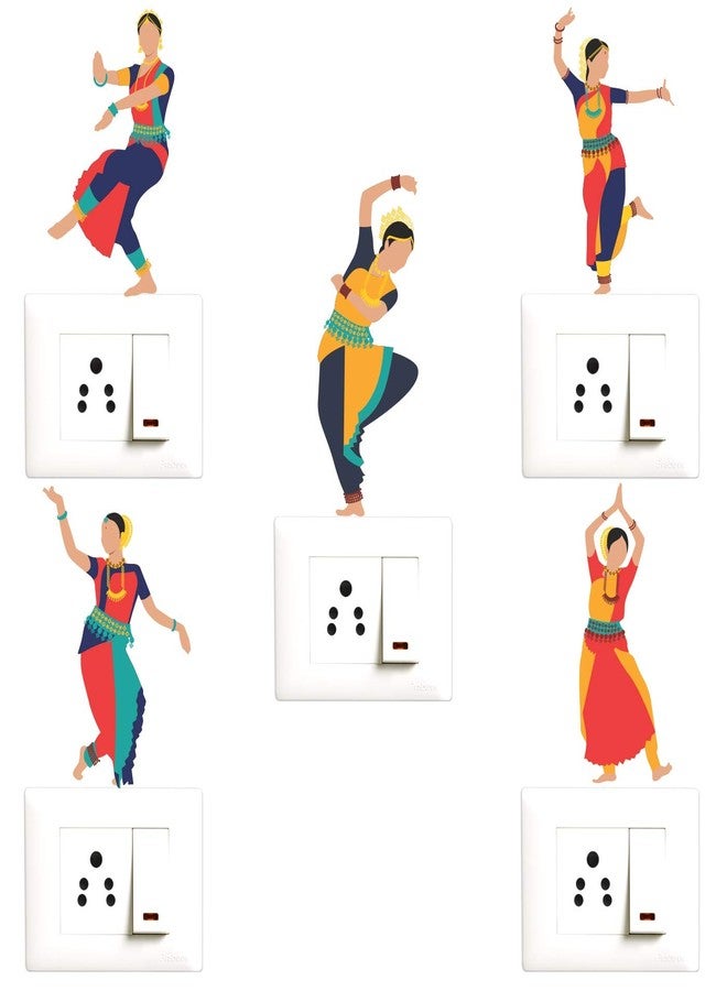 Decopix 'Beautiful - Traditional Indian - Bharatanatyam - Dancer - Decorative Wall Sticker Combo Pack for Switch Panel Board, Laptop, Fridge.' - Sm4070 (PVC Vinyl - Set of 5) - Image 1