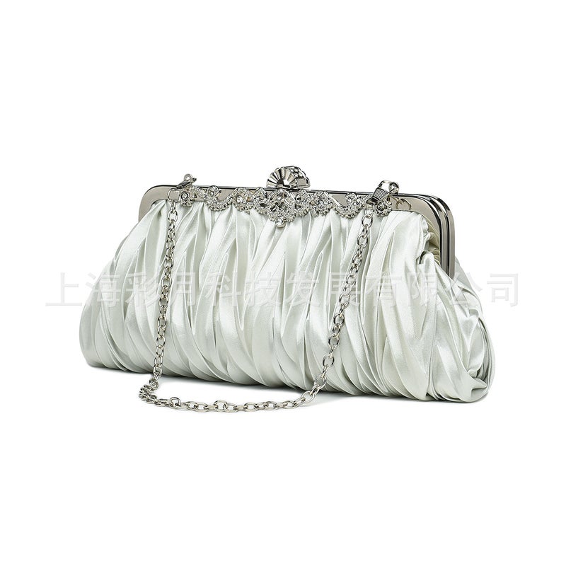 () New Evening Bag Silk Clutch Pleated Banquet Bag Export -Selling Silk Small Bag N89 - Image 3