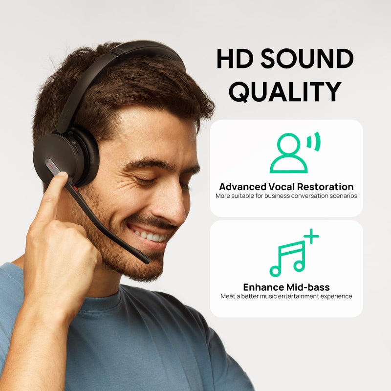 Yealink BH70 Dual Wireless Headset with Mic for Work, Bluetooth Headphone with Teams Certification, up to 35h Talk Time, 147g All-Day Wearing Comfort, Perfect for Open Office Home Hybrid Work, USB-A - Image 2
