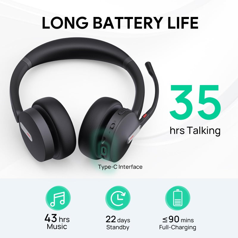 Yealink BH70 Dual Wireless Headset with Mic for Work, Bluetooth Headphone with Teams Certification, up to 35h Talk Time, 147g All-Day Wearing Comfort, Perfect for Open Office Home Hybrid Work, USB-A - Image 5