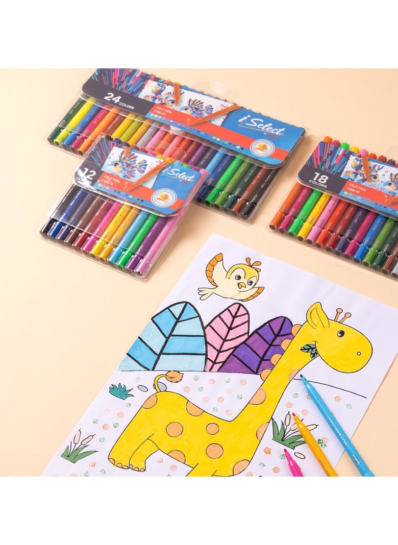 Deli - Deli EC169-24 iSelect Felt Tip Pens – 24 Colors Set, Bright & Vibrant Ink, Soft Grip, Non-Toxic, Ideal for Drawing, Coloring, and Crafting. - Image 1