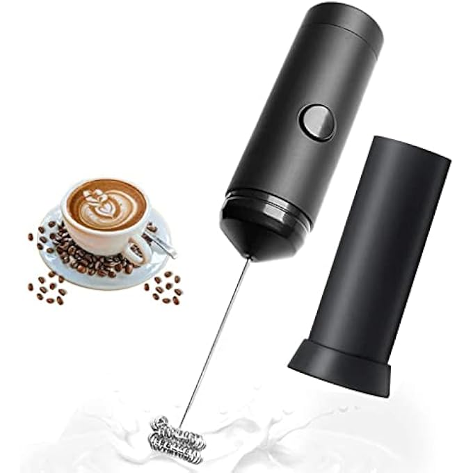 VAOdo Handheld Milk FrotherStainless Steel Electric Egg WhiskBattery Operated Foam Maker Beverage Frother With Protective Lid Holder For Making Latte Cappuccino Smoothie Hot Chocolate - Image 1