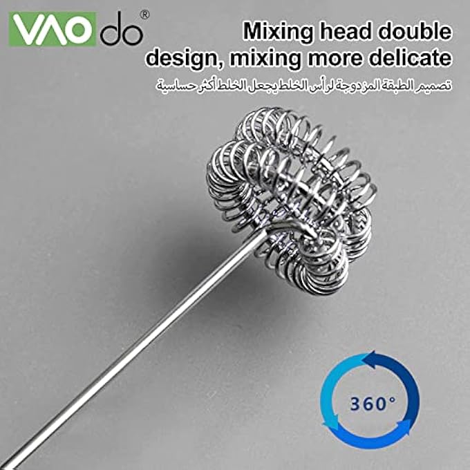 VAOdo Handheld Milk FrotherStainless Steel Electric Egg WhiskBattery Operated Foam Maker Beverage Frother With Protective Lid Holder For Making Latte Cappuccino Smoothie Hot Chocolate - Image 4