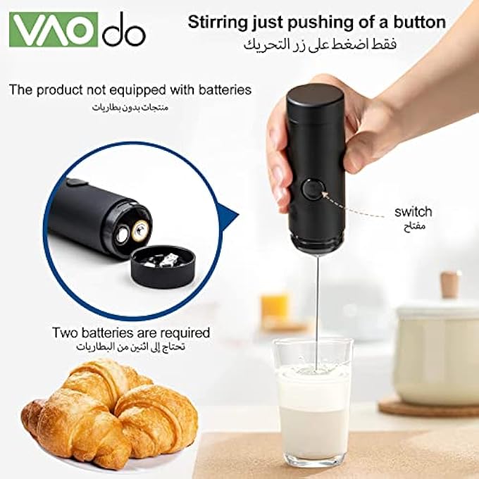 VAOdo Handheld Milk FrotherStainless Steel Electric Egg WhiskBattery Operated Foam Maker Beverage Frother With Protective Lid Holder For Making Latte Cappuccino Smoothie Hot Chocolate - Image 3