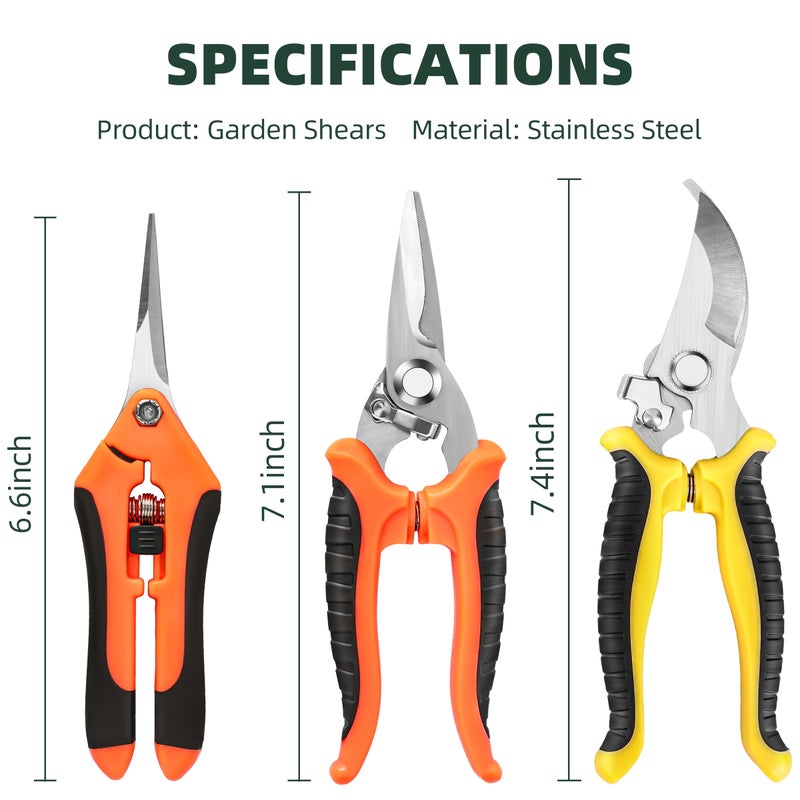 EWPJDK 3 Pack Garden Pruning Shears, Stainless Steel Shears, Gardening Shears, Scissors, Garden Clippers, Pruning Snips, Pruning Shears for Gardening Tools - Image 5