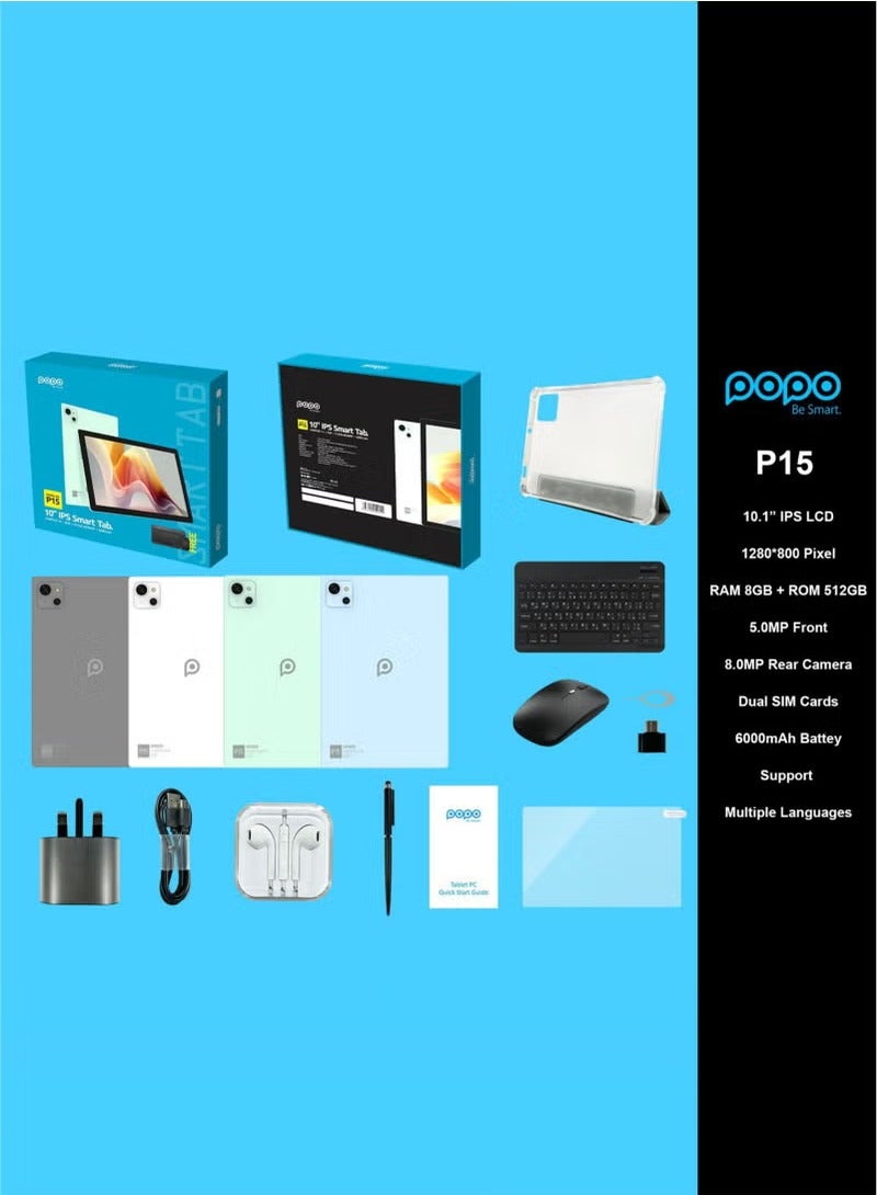 بوبو تابلت 5G P15 بشاشة  IPS LCD، مقاس 10بوصات  ذاكرة 8GB+512GB، نظام أندرويد، لون أخضر - Image 5