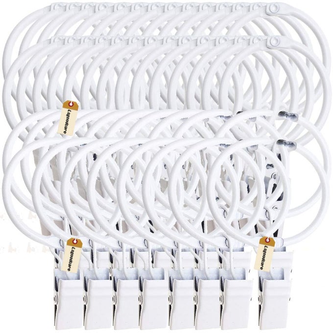 OPENABLE CURTAIN CLIPS WITH RINGS WHITE STRONG METAL DECORATIVE CURTAIN CLIP 126 INCH RUSTPROOF DRAPERY OPEN CLIP RINGS PACK OF 40
