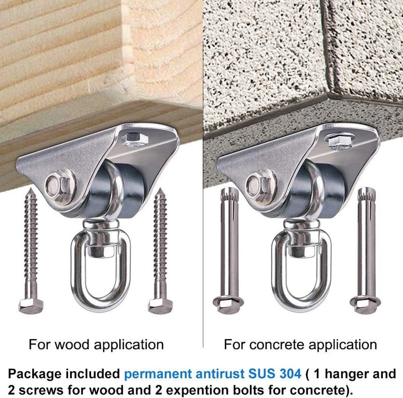 BeneLabel 2pcs Heavy Duty Swing Hanger, Hammock Ceiling Hook 360 Swivel Hanging Chair Bracket Silent Bushing Hardware Set for Wood/Concrete Yoga Rope/Aerial Hoop/Punching Bag Suspension Kit, 1600lbs - Image 3