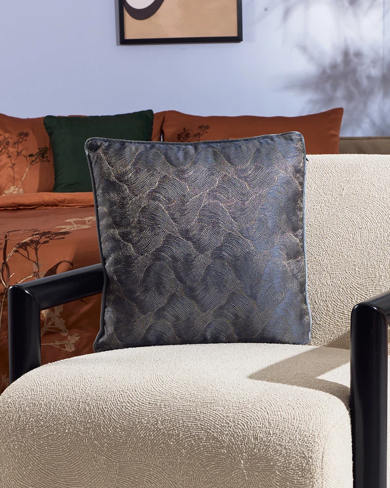 REDTAG Grey and Gold and Lurex Jacquard Cushion