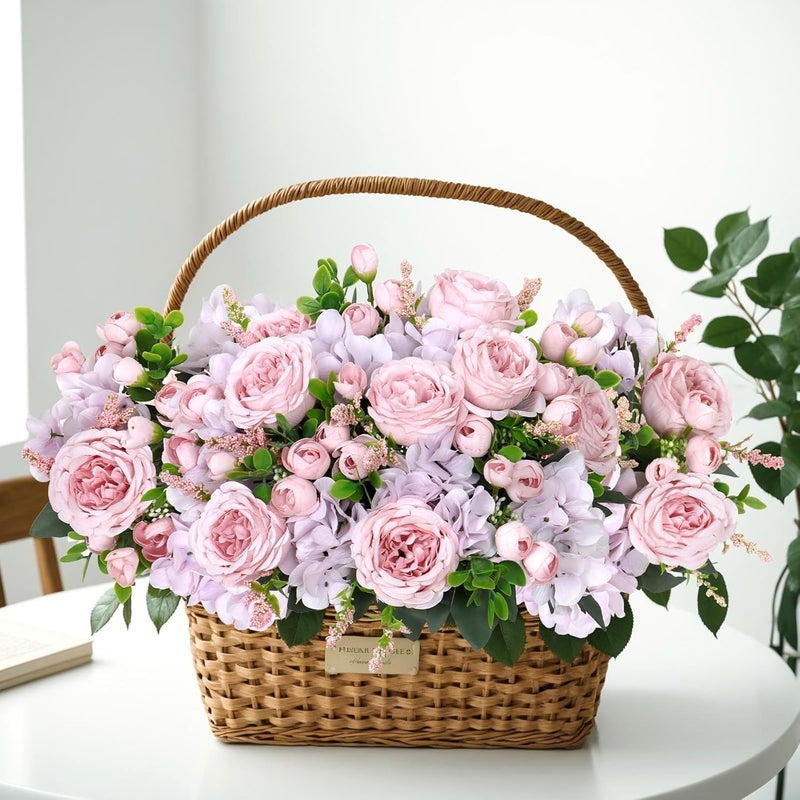 SOMYTING 2 Bunches Peonies Artificial Flowers Silk Peony Artificial Flowers for Decoration Roses Bouquet Real Touch Silk Flores Artificiales for Vase Wedding Party Centerpiece Home Decor (Pink-purple) - Image 4