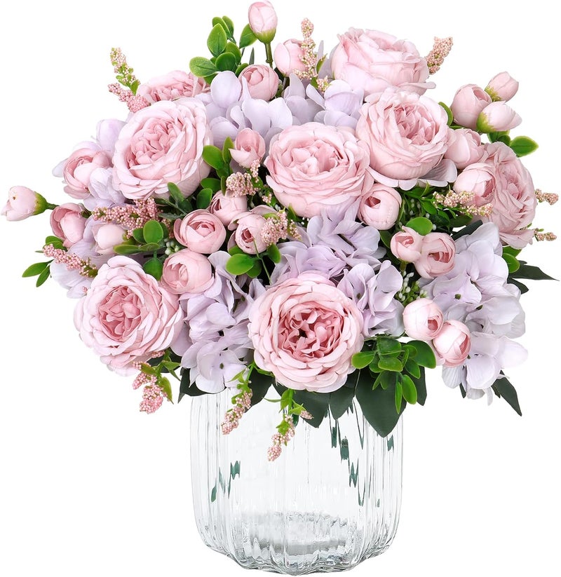 SOMYTING 2 Bunches Peonies Artificial Flowers Silk Peony Artificial Flowers for Decoration Roses Bouquet Real Touch Silk Flores Artificiales for Vase Wedding Party Centerpiece Home Decor (Pink-purple) - Image 1
