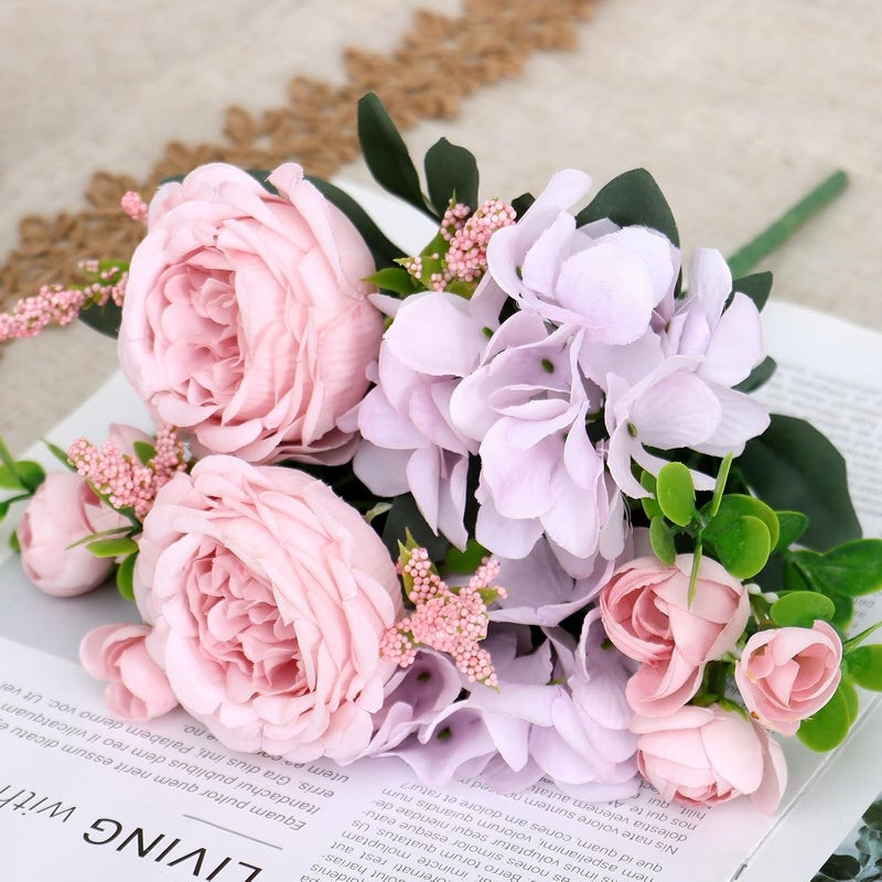 SOMYTING 2 Bunches Peonies Artificial Flowers Silk Peony Artificial Flowers for Decoration Roses Bouquet Real Touch Silk Flores Artificiales for Vase Wedding Party Centerpiece Home Decor (Pink-purple) - Image 3