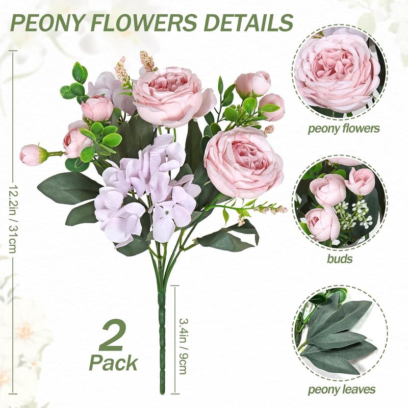 SOMYTING 2 Bunches Peonies Artificial Flowers Silk Peony Artificial Flowers for Decoration Roses Bouquet Real Touch Silk Flores Artificiales for Vase Wedding Party Centerpiece Home Decor (Pink-purple) - Image 2