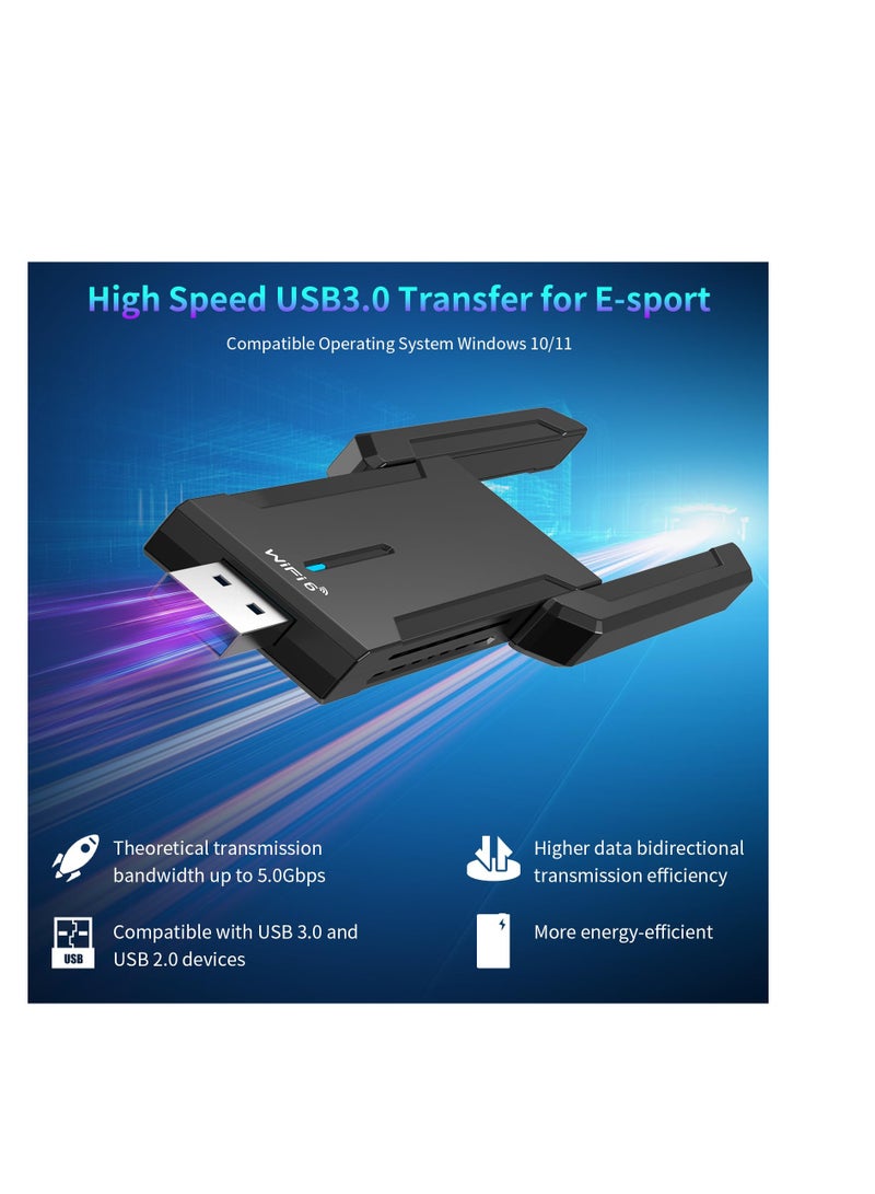 Excefore USB WiFi Dongle for PC, High Gain WiFi 6E Adapter, Tri-band USB 3.0 Wireless Dongle 6G/5G/2.4G, Low-Latency Gaming WPA3 WiFi 6 Dongle for Windows 10/11, Usb Wifi Adapter - Image 4