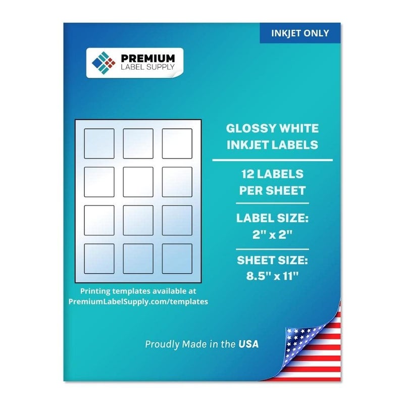 Premium Label Supply Glossy White Sticker Square Labels with Bleed – 2" x 2" – (12 per Sheet) (Glossy White for Inkjet Only, 300 Labels) - Image 5