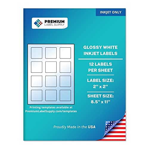 Premium Label Supply Glossy White Sticker Square Labels with Bleed – 2" x 2" – (12 per Sheet) (Glossy White for Inkjet Only, 300 Labels) - Image 1