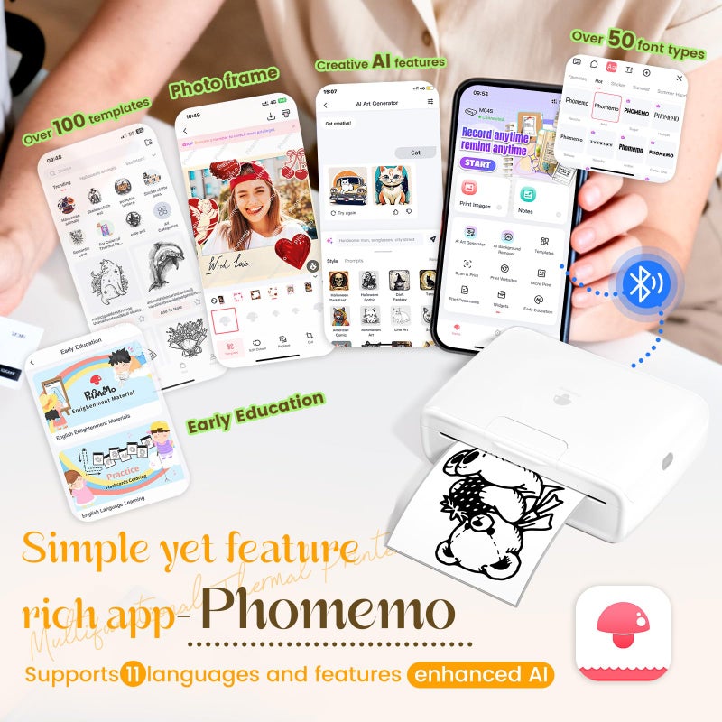 Phomemo M04S Bluetooth Portable Printer Printpod -Thermal Label Printer Notes Printer, Support 2/3/4 inch Printing, Compatible with Phones, Computer, 300dpi, Great for Document, Notes, Sticker, Gift - Image 5