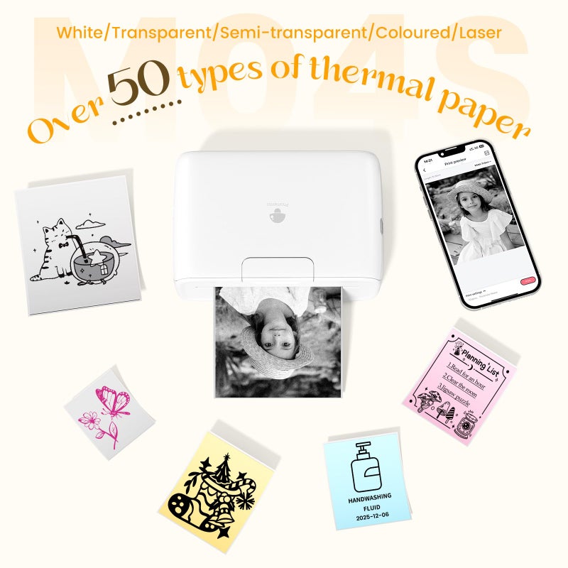 Phomemo M04S Bluetooth Portable Printer Printpod -Thermal Label Printer Notes Printer, Support 2/3/4 inch Printing, Compatible with Phones, Computer, 300dpi, Great for Document, Notes, Sticker, Gift - Image 3