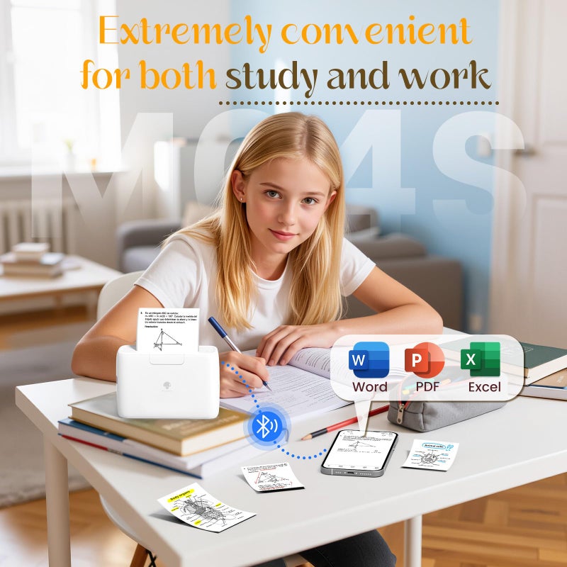 Phomemo M04S Bluetooth Portable Printer Printpod -Thermal Label Printer Notes Printer, Support 2/3/4 inch Printing, Compatible with Phones, Computer, 300dpi, Great for Document, Notes, Sticker, Gift - Image 4