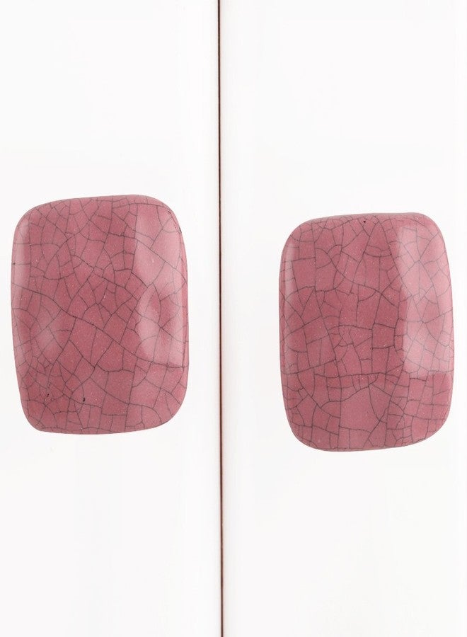 Indian-Shelf 2 Pieces Pink Square Crackle Ceramic Drawer Knobs for Kitchen Cabinet Hardware Door Decorative Dresser Pulls Luxury Handmade - Image 1