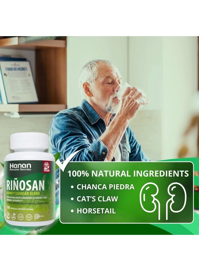 Hanan Riñosan Kidney Cleanse Detox & Repair - 100 Capsules of Chanca Piedra, Horsetail, Cat's Claw, Stone Breaker Herbal Supplement - UNA de Gato, Cola de Caballo from Peru - Image 2